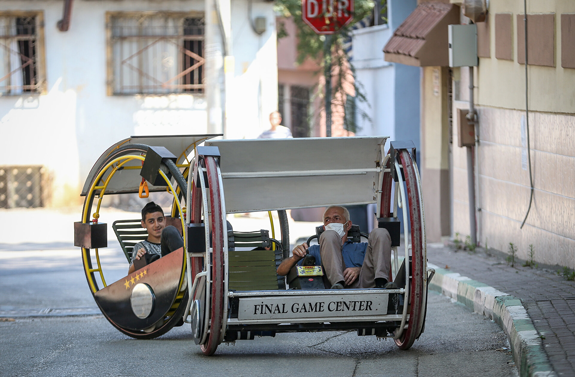Two-wheeled vehicle named 'Haciyatmaz' takes people's attention in Turkey's Bursa