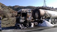 Soda yüklü tanker alev alıp yandı