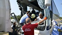 Tur otobüsü emniyet şeridindeki tıra çarptı: 7 yaralı