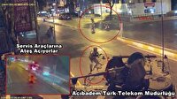 Türk Telekom önünde servis aracını tarayan alçaklar görüntülendi