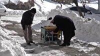 Köy imamından örnek davranış! Eksi 20 derecede medrese inşaatında çalışıyor