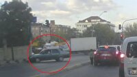 Virajda 'drift' yapmaya çalıştı kazadan kıl payı kurtuldu!
