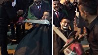 Kılıç ve motorlu testere ile damat tıraşı