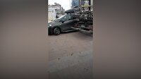Park ihlali yapan aracı zarar vererek çeken çekici