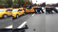Motosikletli Yunus ekibi taksiye ok gibi saplandı!