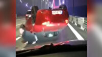 Makas atmak isterken takla atan sürücü araç kamerasında