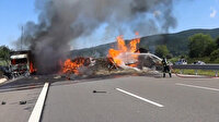Bolu'da zincirleme trafik kazasında araçlar yandı