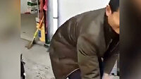 Kaşla göz arasında balığı götüren kedi