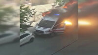 Ambulans alev aldı sağlık personeli hastayı alevler içinden kurtardı