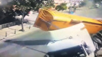Üsküdar'da taş yüklü kamyon böyle devrildi
