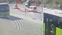 Kontrolden çıkan araç 20 metre yükseklikten yola uçtu