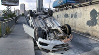 Bariyerlere çarparak takla atan araçtan burnu kanamadan çıktı
