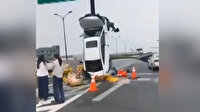 Çin'de akılalmaz kaza: Otomobil dik durdu