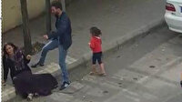 Sokak ortasında kadına şiddet kamerada: Küçük kız ağlayarak izledi