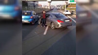Kadın sürücü otobüsün önünü kesip yolu trafiğe kapattı