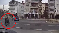 Minibüsün engelliye çarptığı an kameraya yansıdı