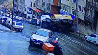 Gaziosmanpaşa'da asfalt yüklü kamyon otomobilin üzerine devrildi
