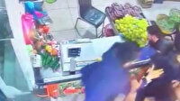 Manav dükkanında tekme tokat hırsızlık kavgası