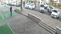 Yolun karşısına geçmeye çalışan polis memuruna otomobil böyle çarptı