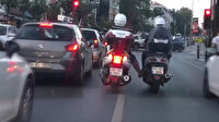 Motosikletli kuryelerin tehlikeli yolculuğu kamerada