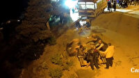 Karşısında oturanlar kalkınca dengesi bozulan masa devrildi: Takla atarak yamaca yuvarlandılar