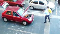Yanan otomobili zabıta söndürdü