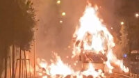 Erzurum'da ot yüklü kamyon mahalle ortasında alev alev yandı