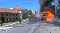 Çekya'da itfaiyeciler kamyondan fırlayan tekerleğin altında kalmaktan son anda kurtuldu