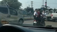 Elektrikli bisiklete 3 kişi binen gençler trafikte tehlike saçtı