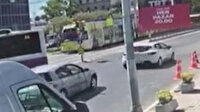 Tramvay ile otobüsün çarpışma anı kamerada