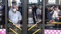 İstanbul'da yolcu otobüslerinde sosyal mesafesiz ayakta yolculuk