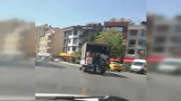 Kamyonet kasasında tehlikeli yolculuk