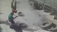 Kamyon lastiği patlayınca olanlar oldu: Tamirci havaya fırladı