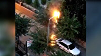 Edremit'te sokak lambasının adeta mum gibi eridiği anlar kamerada