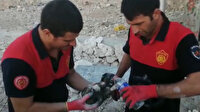 Şanlıurfa’da çöken toprak ve kaya yığınının altında kalan yavru köpek böyle kurtarıldı