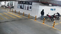 AVM'nin otoparkından motosikleti çalan hırsızlar kamerada