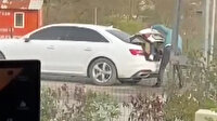 Arnavutköy'de denetimden kaçmak isteyen bir kişi otomobilin bagajına girdi
