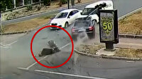 Emniyet kemeri takmayan kadının otomobilden fırlama anı kameraya yansıdı