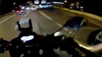 Büyükçekmece'de seyir halindeki motosiklete çarpan otomobil kask kamerasına yansıdı