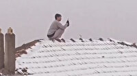 Esenler'de akılalmaz görüntü: Kar fotoğrafı çekmek için çatıya çıktı