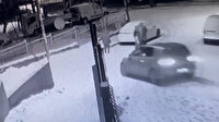 Çocuklu aile karda kayan aracın altında kalmaktan kıl payı kurtuldu