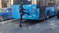 Çekmeköy'de yol kavgası: Defalarca otobüsü tekmeledi