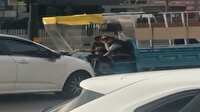 Motosiklet sürücüsünün yanındaki kadını darp etme anı kamerada