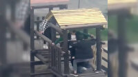 Çocuk parkındaki aletleri uzun uğraş sonucu yerinden söken 5 genç kamerada