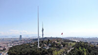 Çamlıca Tepesi’ne dikilen Türkiye’nin en uzun bayrak direği havadan görüntülendi