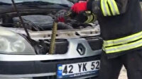Konya'da otomobilin radyatörüne giren yılanı itfaiye çıkardı