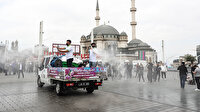 Bugün ibadete açılacak Taksim Camii'nin çevresi gül suyu ile yıkandı