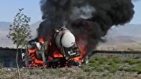 Tekeri kilitlenen tanker alev topuna döndü: Sürücü canını son anda kurtardı