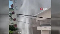 İSKİ ekiplerinin çalışması esnasında patlayan su borusu apartman yüksekliğine ulaştı