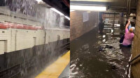New York metrosu sağanak yağışla sular altında kaldı